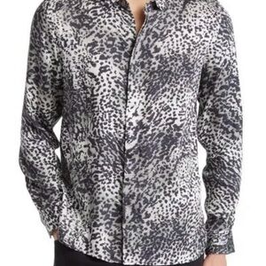 John Varvatos Rodney Cat Print Satin Button-Up Shirt